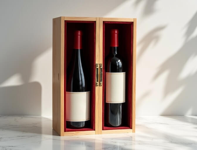 Double bottle wooden wine box -- two-bottle luxury wooden wine gift packaging for holiday promotions and distributor gift sets