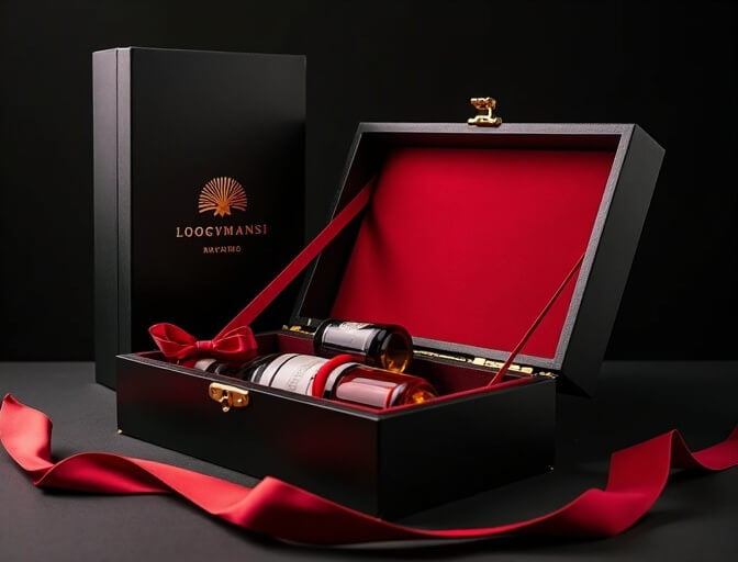 Luxury wooden wine gift box -- premium wooden wine packaging with velvet lining, magnetic closure and custom winery logo for corporate gifting