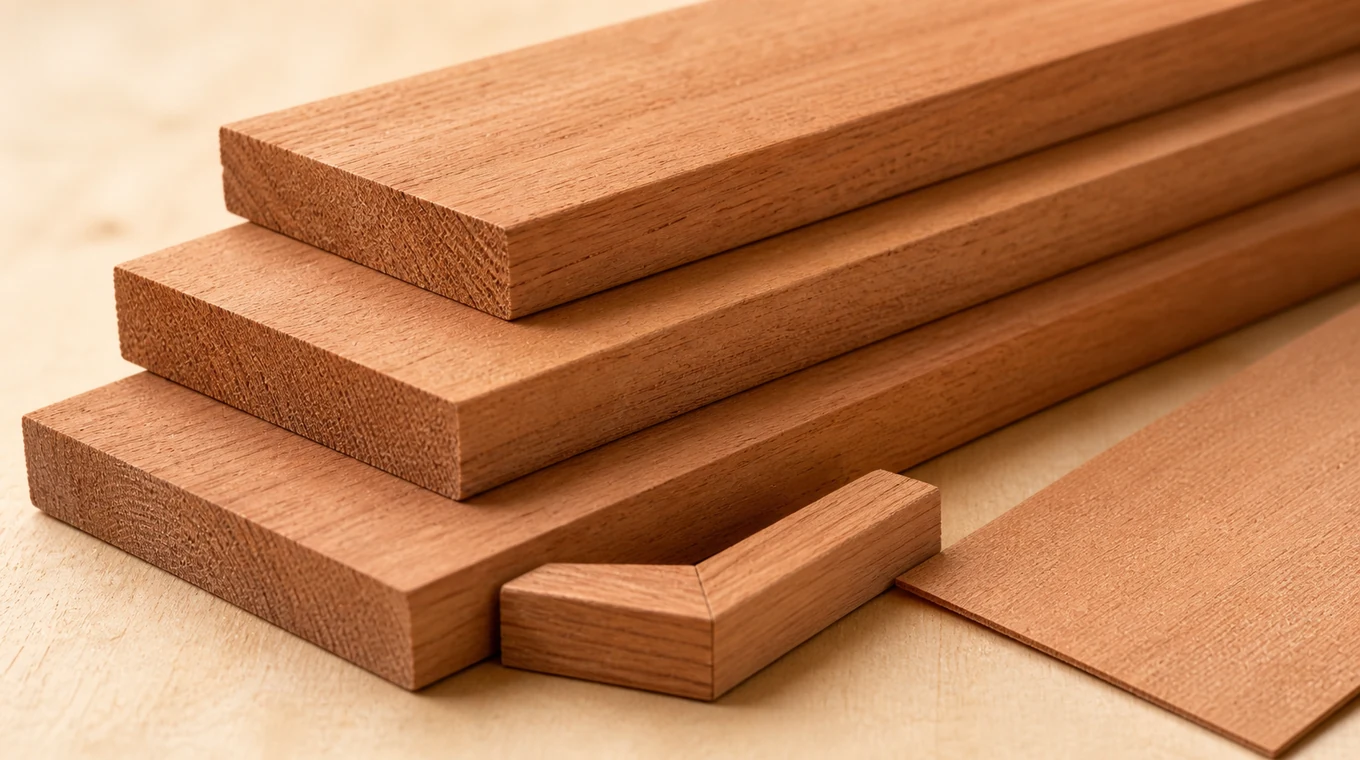Cedar wood material cross-section showing natural grain texture used for cigar box manufacturing