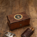 solid wood cigar humidor with metal handle