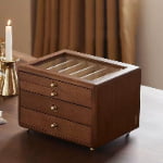 4 layer wooden jewelry storage box with 3 Clear Glass Doors