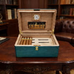 Unique Pattern Cigar Humidor Box with Hygrometer and 2-Layer Storage