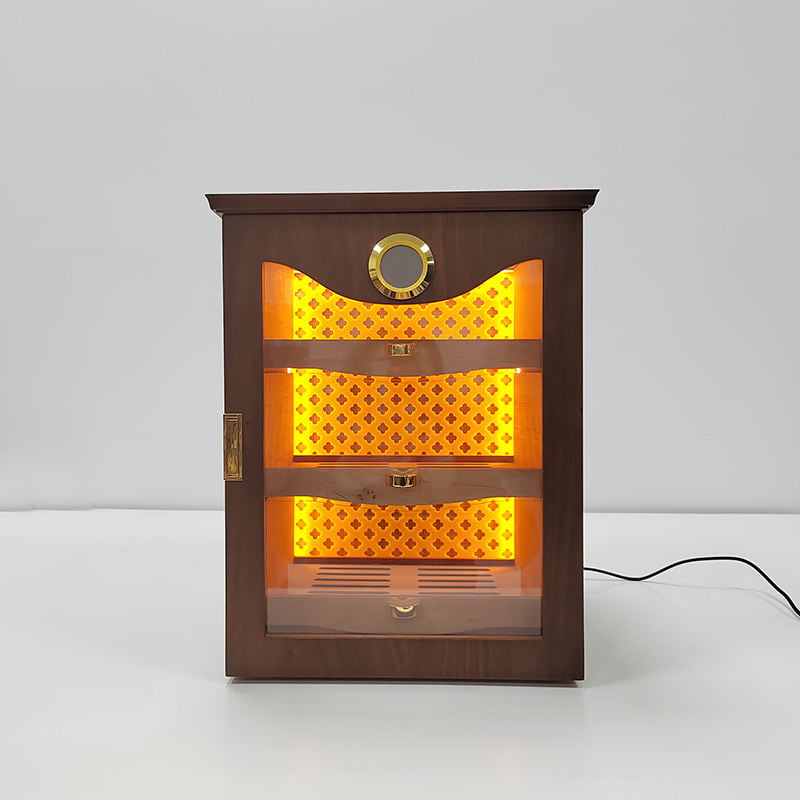 LED light cigar humidor with three layer drawer