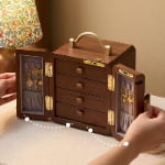 walnut jewelry organizer box with rectangle structure