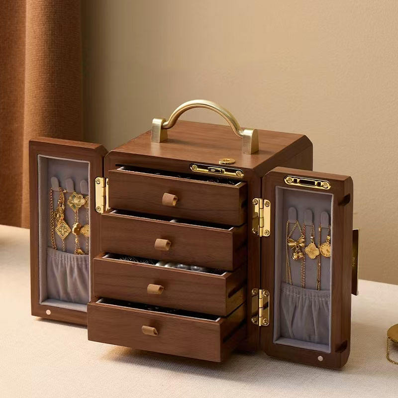 jewelry storage box with metal handle for boutique display
