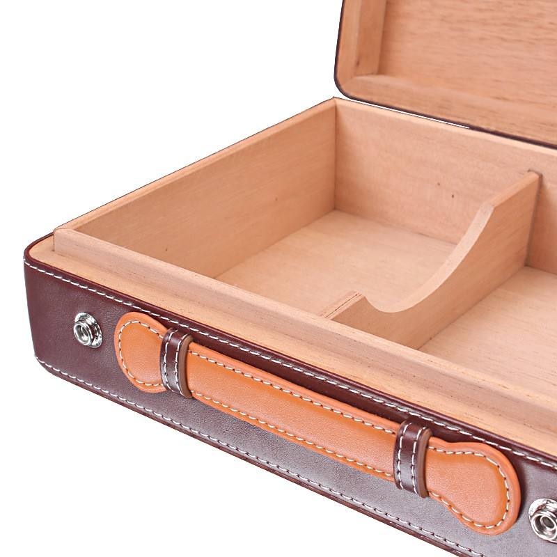 Suitcase shape wooden cigar box with PU leather finish