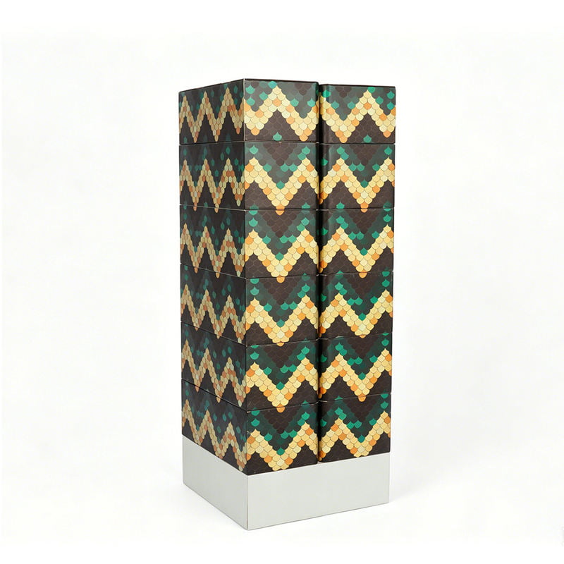 Printed art pattern beverage box with brand logo