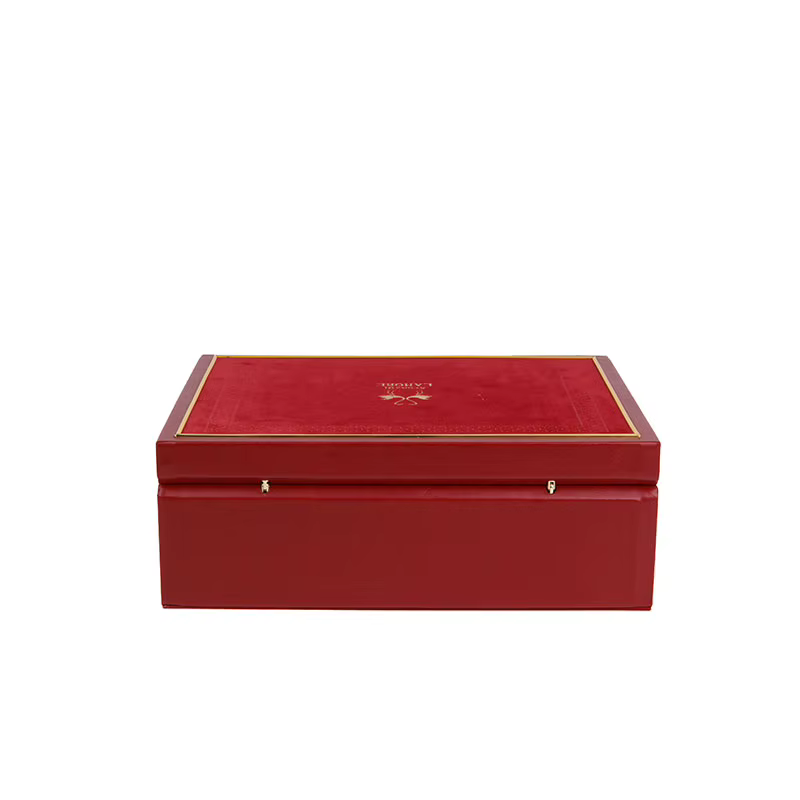 MDF perfume storage box with red PU velvet finish
