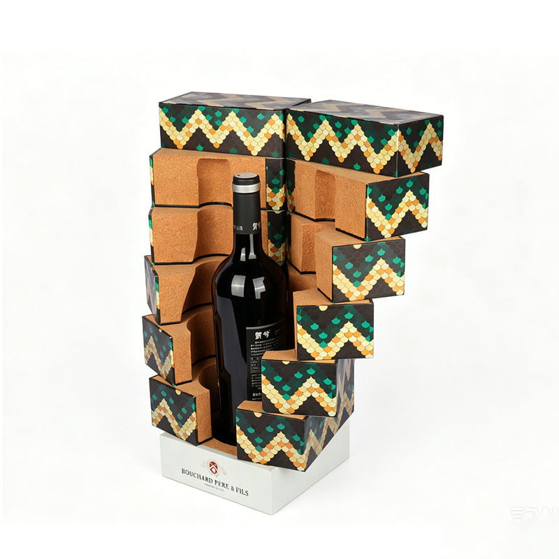 Soft Cork Liner Modular Wine Gift Box with Printed Art Pattern