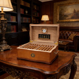 Wave Design Cigar Humidor Cabinet with Hygrometer and Metal Handle