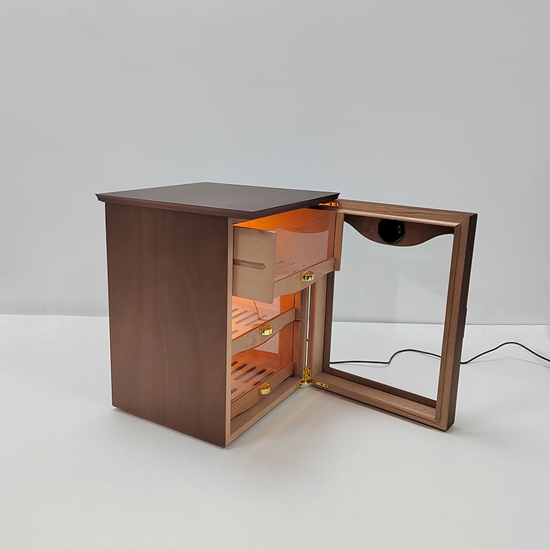 three layer drawer humidor with humidifier accessory