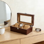 custom wooden watch display box with clear glass lid