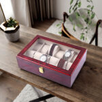 12 Slot Wooden Watch Jewelry Box with Clear Glass Top