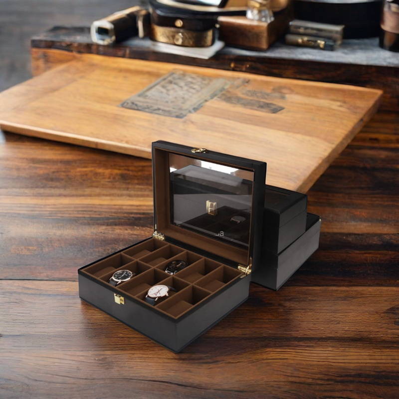 luxury wooden watch storage box with black finish