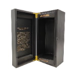Black wooden wine box with metal letter logo