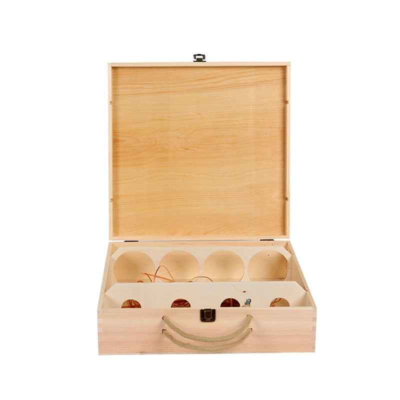 Wine box for 4 bottles with natural pine wood structure