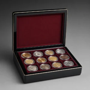 Black Piano Lacquer Coin Collector Case in a Wooden Box Design