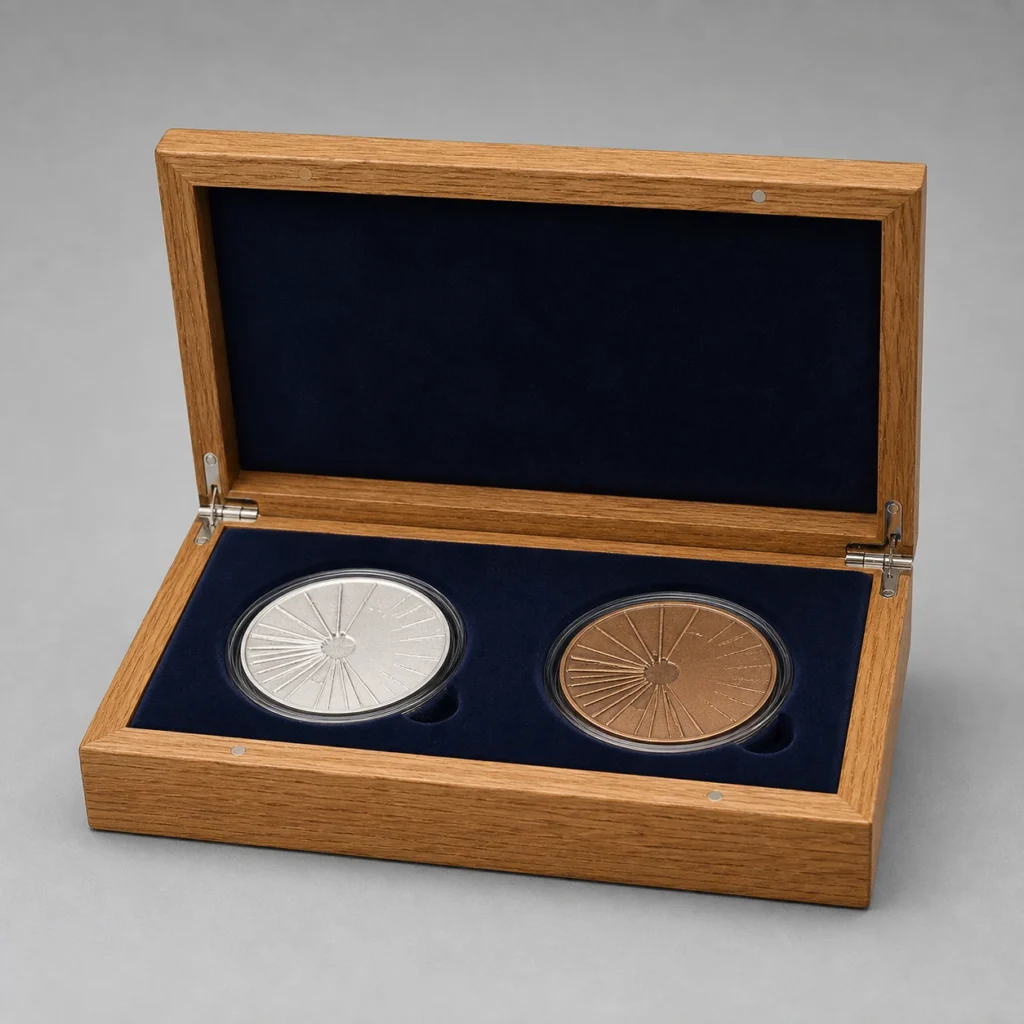 Oak Double Coin Display Box, a Custom Wooden Box for Paired Sets