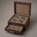 Walnut Wooden Box with Coin Capsule Drawer for Collections