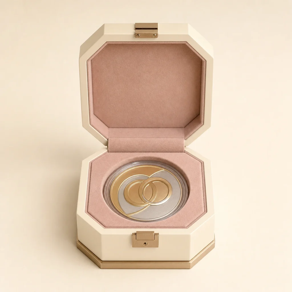 Ivory Lacquer Wooden Box for Anniversary Coin Gifts