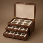 Walnut Multi Tier Coin Collection Chest in a Wooden Box Design