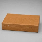 closed oak double coin display box with natural wood grain