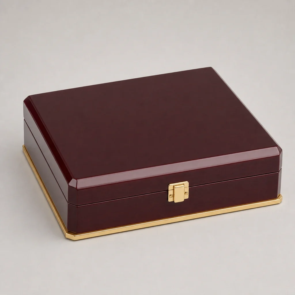 burgundy lacquer medal and coin box closed view