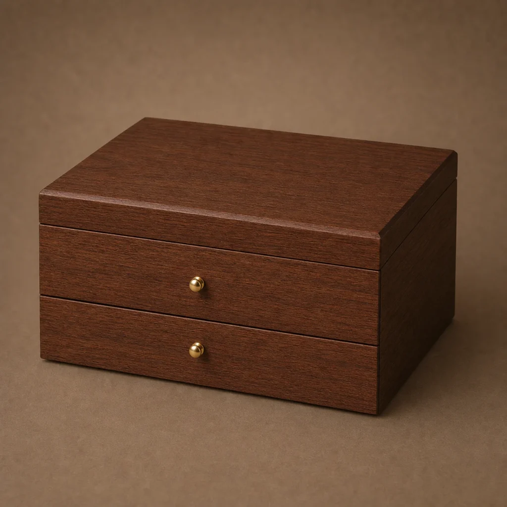 walnut multi tier coin collection chest closed view