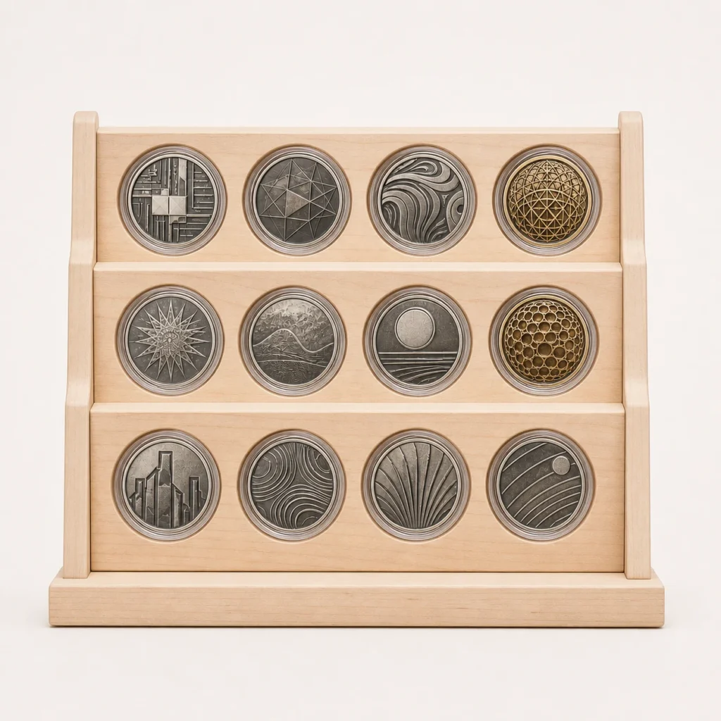 birch coin display stand closed view