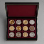top view of black piano lacquer coin collector box with fitted insert