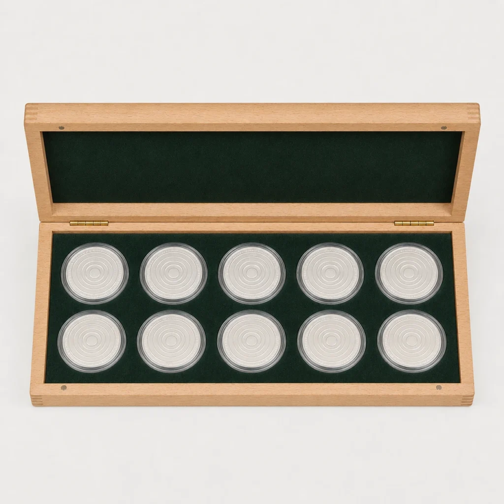 beech ten coin storage case top down open view