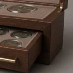 walnut coin capsule drawer box craft and hardware detail