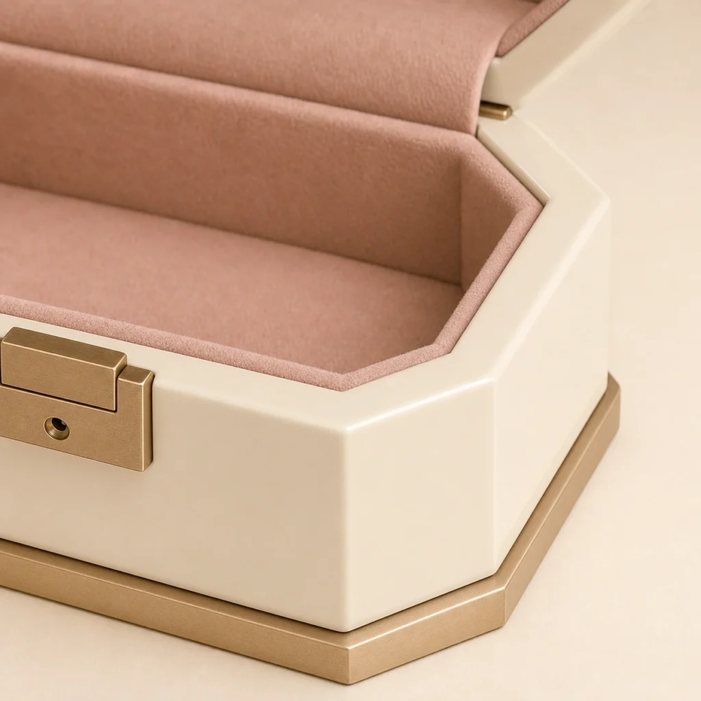 ivory lacquer anniversary coin box craft and hardware detail
