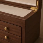 walnut multi tier coin collection chest craft and hardware detail