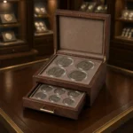 walnut coin capsule drawer box premium showroom scene