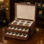 walnut multi tier coin collection chest premium showroom scene