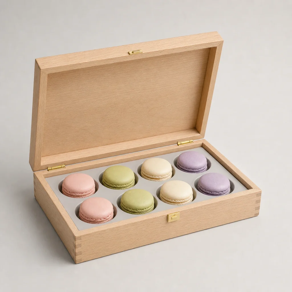 Beech Wood Box with Removable Tray for Macarons