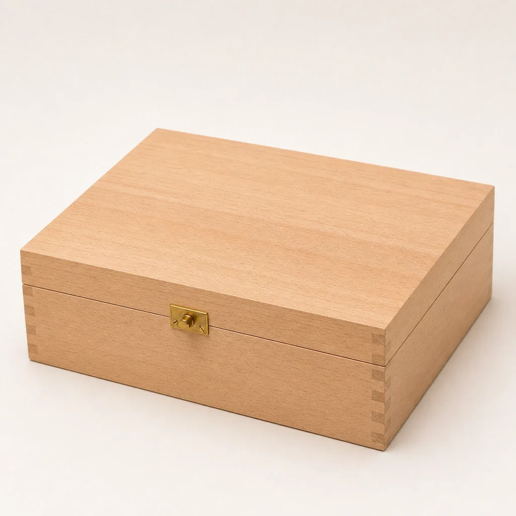 nutrition bottle presentation wooden box in beech closed front view