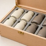 nutrition bottle presentation wooden box in beech craft and finish detail