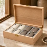 nutrition bottle presentation wooden box in beech showroom application scene