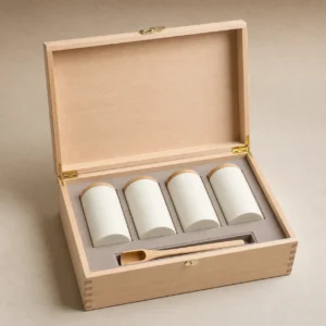 Tea Canister Gift Wood Case with Beech Finish