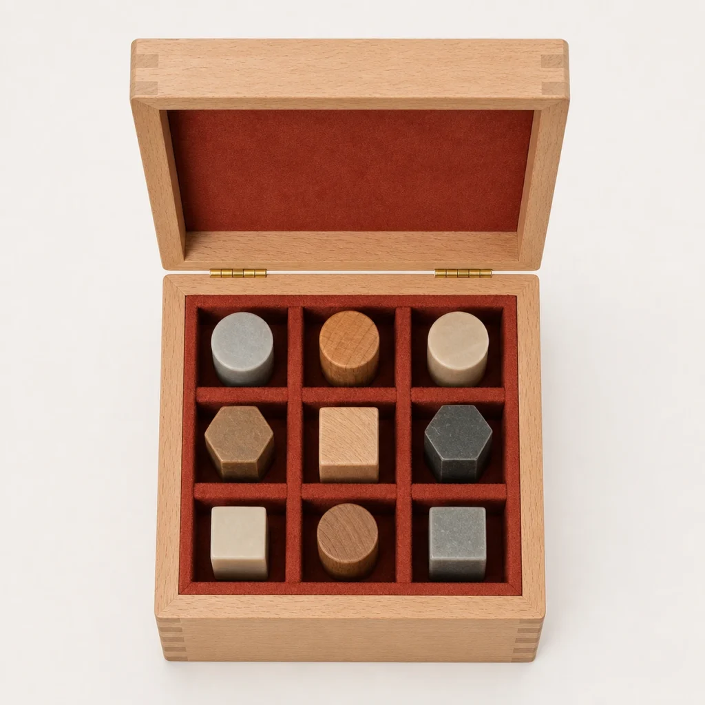 beech wood box for traditional seal stamp presentation top down interior view