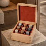 beech wood box for traditional seal stamp presentation showroom application scene