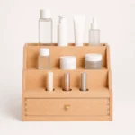 beech wood box organizer for cosmetic displays closed front view