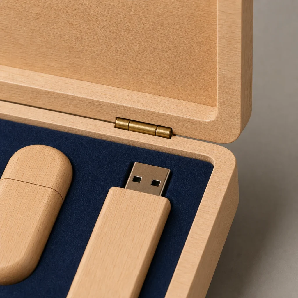 beech wooden box for USB drive gift sets craft and finish detail