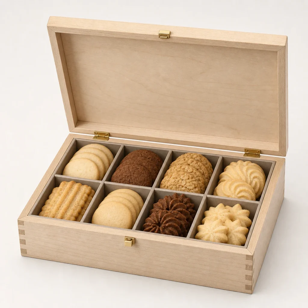 Compartmented Cookie Wooden Box with Birch Finish