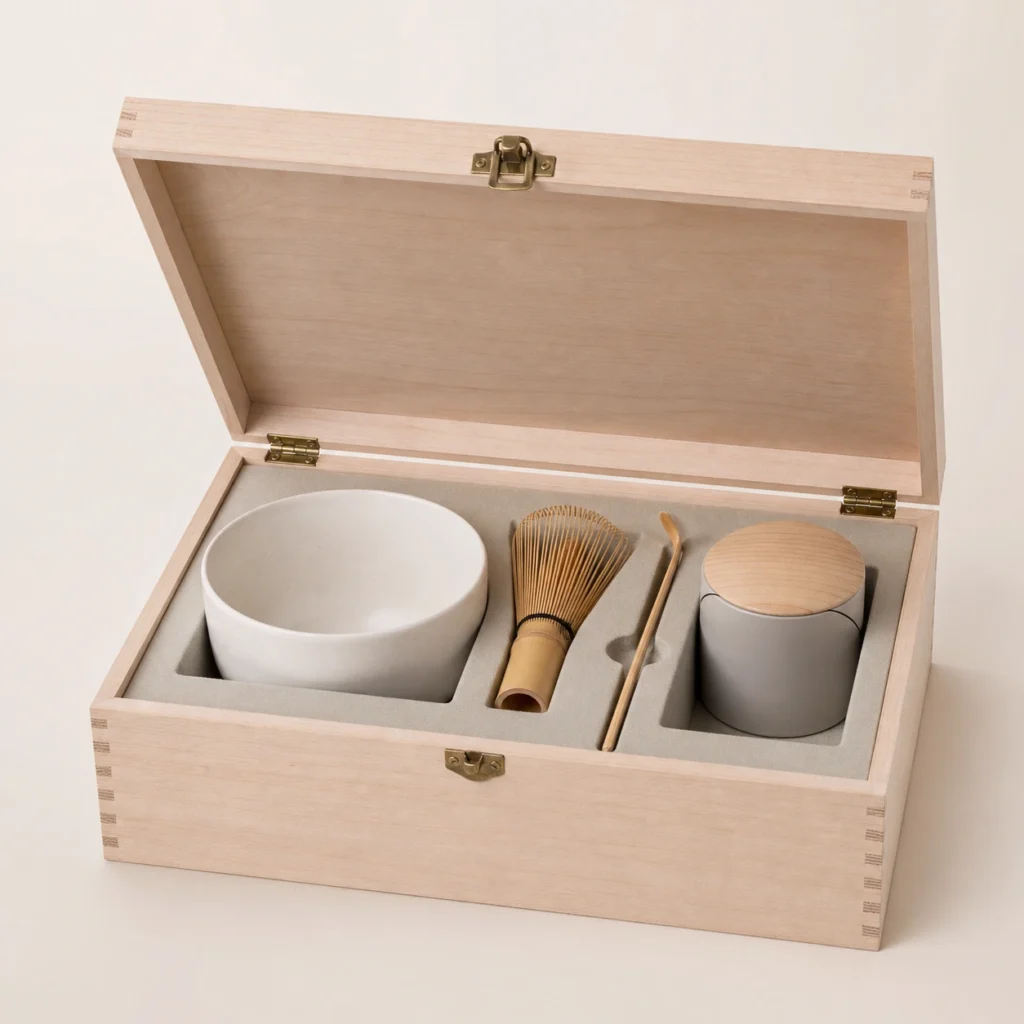 Matcha Bowl and Whisk Wooden Box in Birch