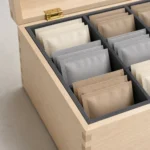 daily supplement sachet wood box organizer in birch craft and finish detail
