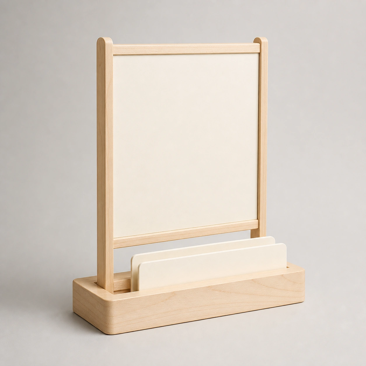 birch wood box stand for tabletop event signs hero open view