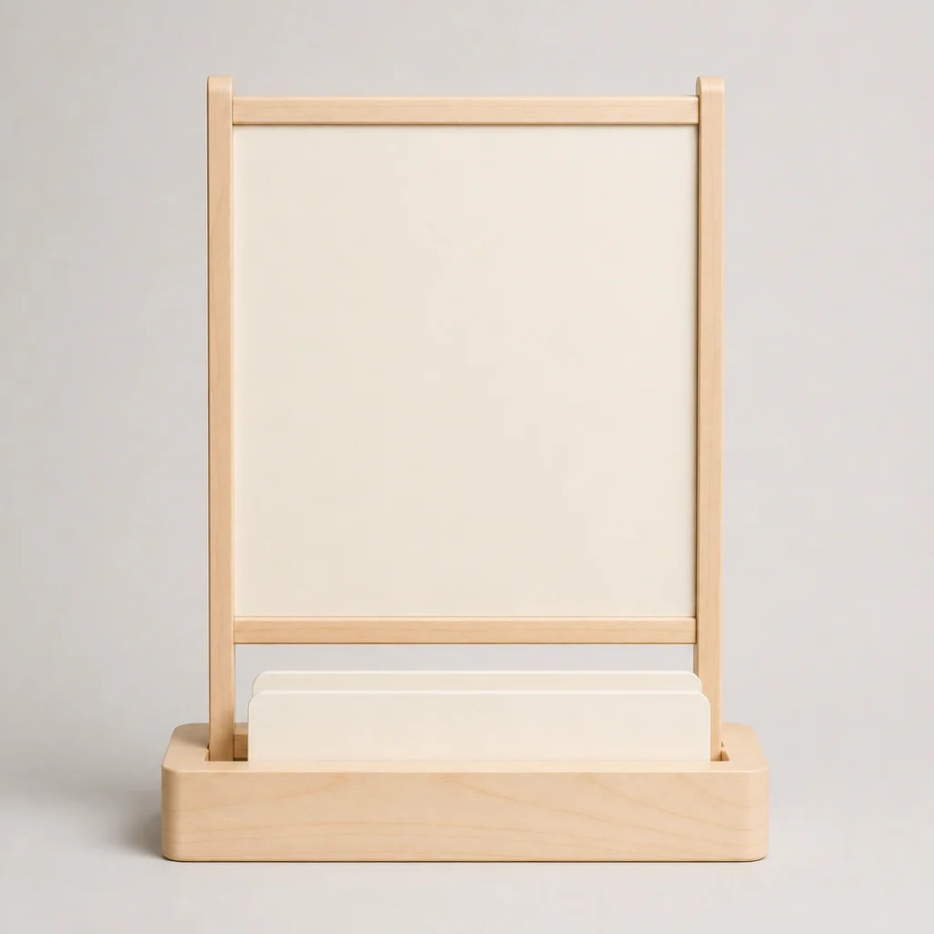birch wood box stand for tabletop event signs closed front view